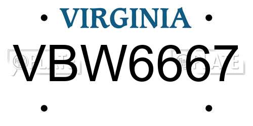 VBW6667 Virginia License Plate