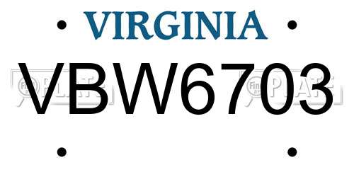 VBW6703 Virginia License Plate