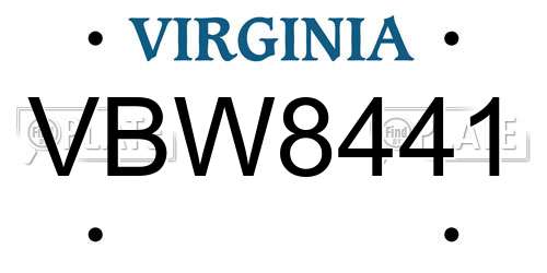 VBW8441 Virginia License Plate