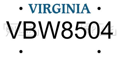 VBW8504 Virginia License Plate