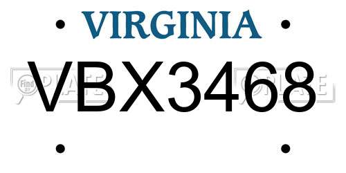 VBX3468 Virginia License Plate