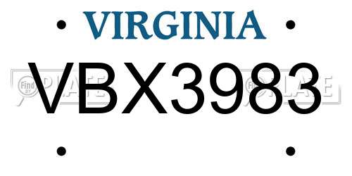 VBX3983 Virginia License Plate