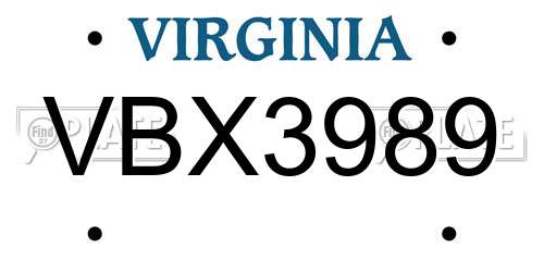 VBX3989 Virginia License Plate
