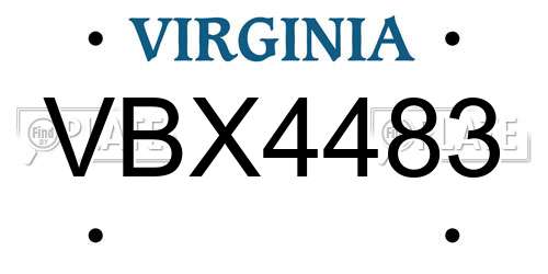 VBX4483 Virginia License Plate
