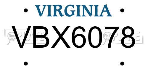 VBX6078 Virginia License Plate