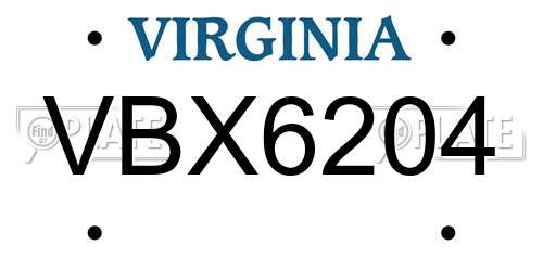 VBX6204 Virginia License Plate
