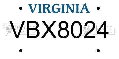 VBX8024 Virginia License Plate