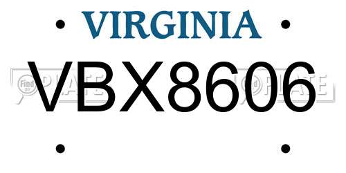 VBX8606 Virginia License Plate