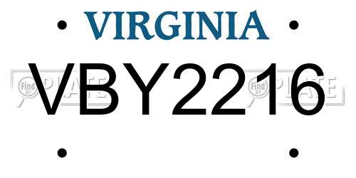 VBY2216 Virginia License Plate