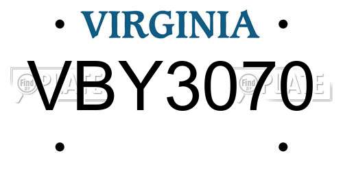 VBY3070 Virginia License Plate