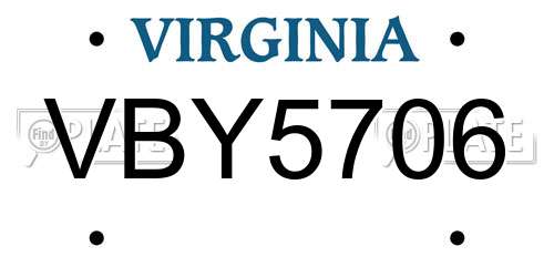 VBY5706 Virginia License Plate
