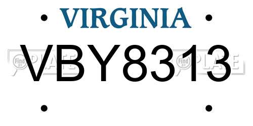 VBY8313 Virginia License Plate