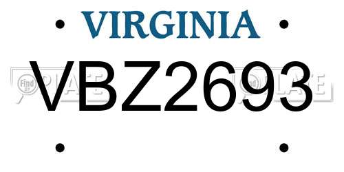 VBZ2693 Virginia License Plate