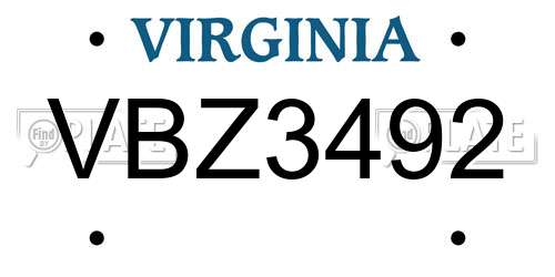 VBZ3492 Virginia License Plate