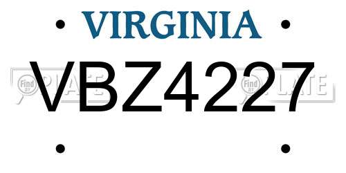 VBZ4227 Virginia License Plate