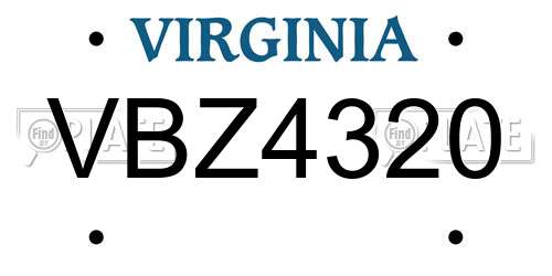 VBZ4320 Virginia License Plate