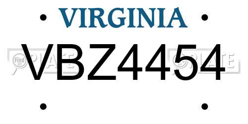 VBZ4454 Virginia License Plate