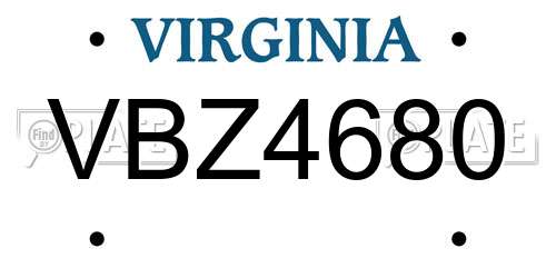 VBZ4680 Virginia License Plate