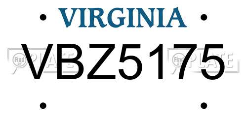 VBZ5175 Virginia License Plate