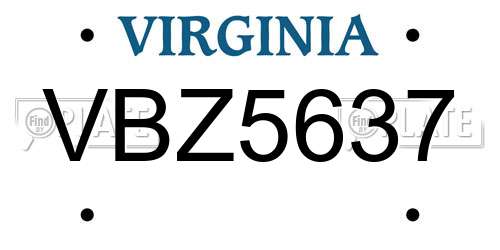VBZ5637 Virginia License Plate