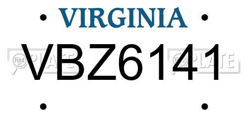 VBZ6141 Virginia License Plate