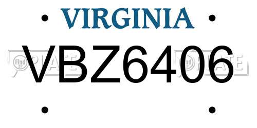 VBZ6406 Virginia License Plate