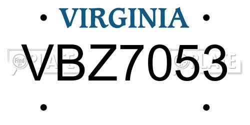 VBZ7053 Virginia License Plate