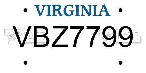 VBZ7799 Virginia License Plate