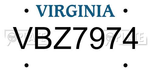VBZ7974 Virginia License Plate