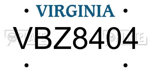 VBZ8404 Virginia License Plate