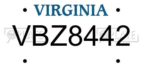 VBZ8442 Virginia License Plate