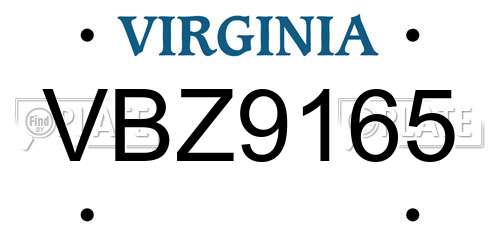 VBZ9165 Virginia License Plate