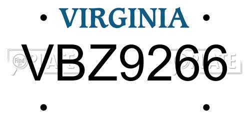 VBZ9266 Virginia License Plate