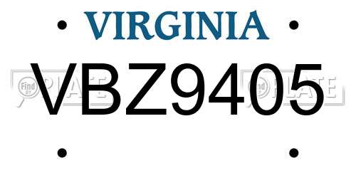 VBZ9405 Virginia License Plate