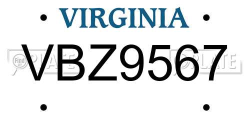 VBZ9567 Virginia License Plate