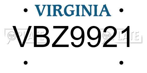 VBZ9921 Virginia License Plate