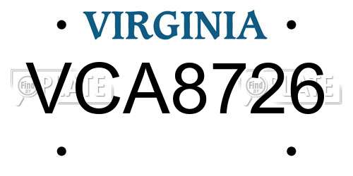 VCA8726 Virginia License Plate