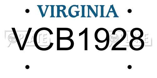 VCB1928 Virginia License Plate