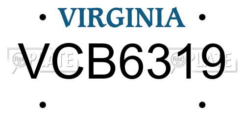 VCB6319 Virginia License Plate