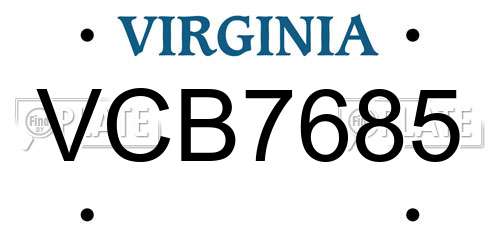VCB7685 Virginia License Plate