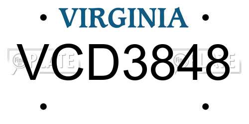 VCD3848 Virginia License Plate