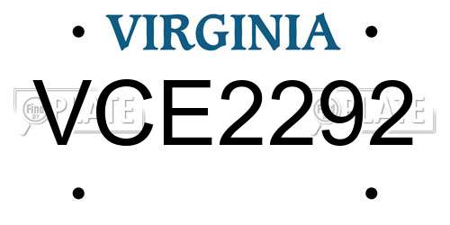 VCE2292 Virginia License Plate