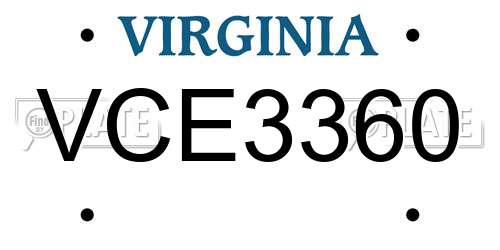 VCE3360 Virginia License Plate