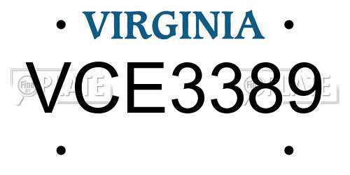 VCE3389 Virginia License Plate