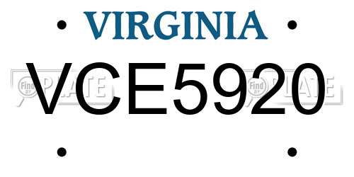 VCE5920 Virginia License Plate