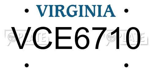 VCE6710 Virginia License Plate