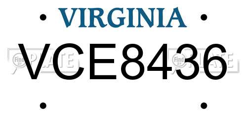 VCE8436 Virginia License Plate