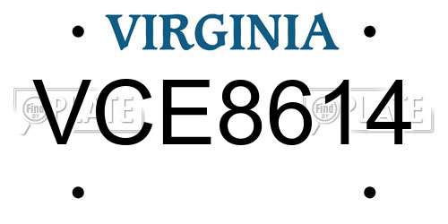VCE8614 Virginia License Plate