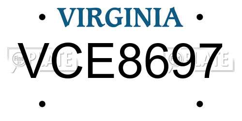 VCE8697 Virginia License Plate