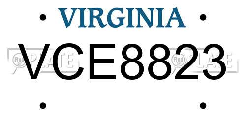 VCE8823 Virginia License Plate